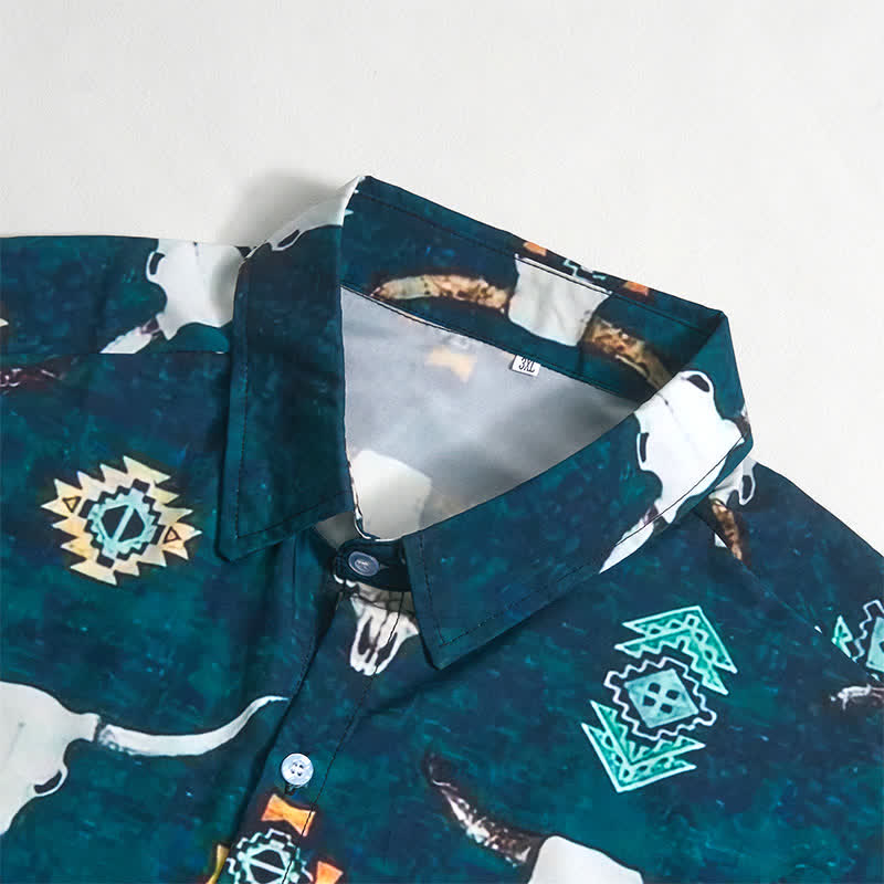Chemise pour homme à imprimé 3D tête de taureau et motifs géométriques aztèques - image 6