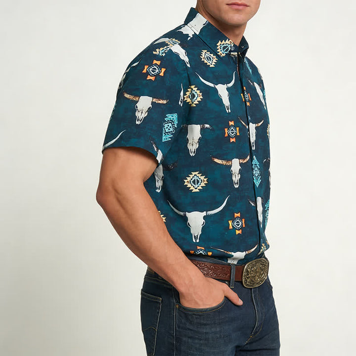 Chemise pour homme à imprimé 3D tête de taureau et motifs géométriques aztèques - image 3