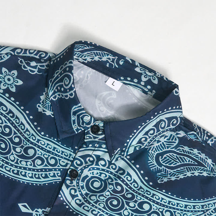 Chemise à manches courtes pour homme, motif cachemire western, col cubain - image 8