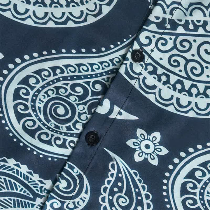 Chemise à manches courtes pour homme, motif cachemire western, col cubain - image 9