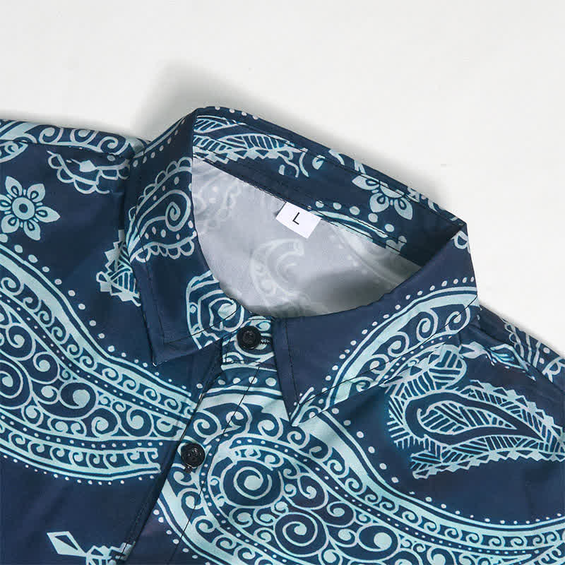 Chemise à manches courtes pour homme, motif cachemire western, col cubain - image 8