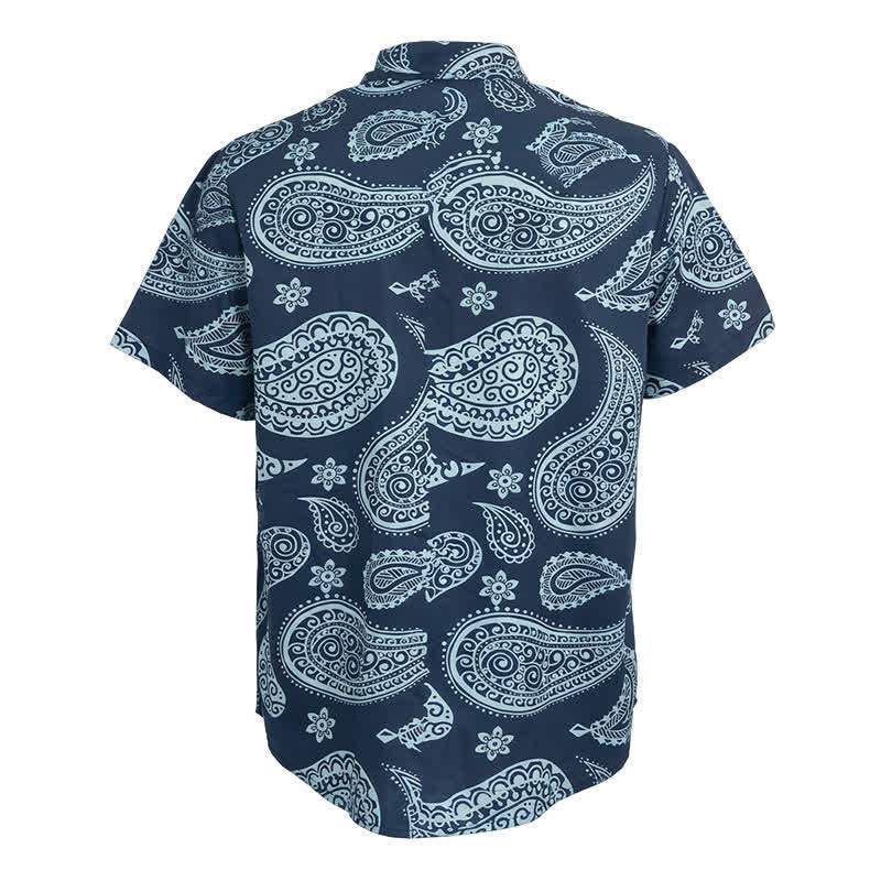 Chemise à manches courtes pour homme, motif cachemire western, col cubain - image 7