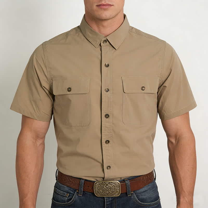 Chemise de travail d'été pour homme, style cowboy, avec poches poitrine - image 1