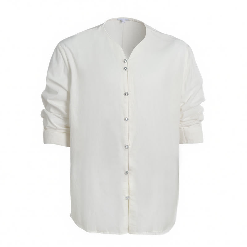Chemise homme rétro à col Henry, respirante et unie - image 10