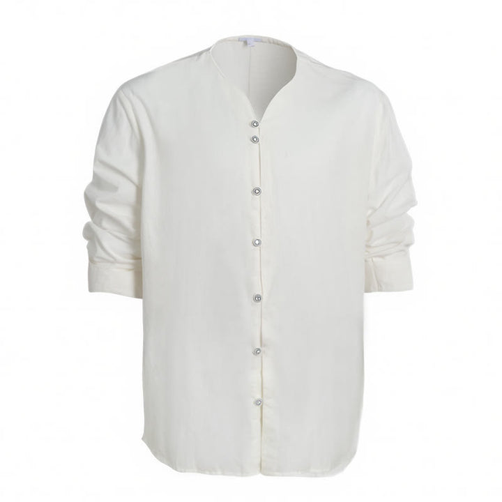 Chemise homme rétro à col Henry, respirante et unie - image 10