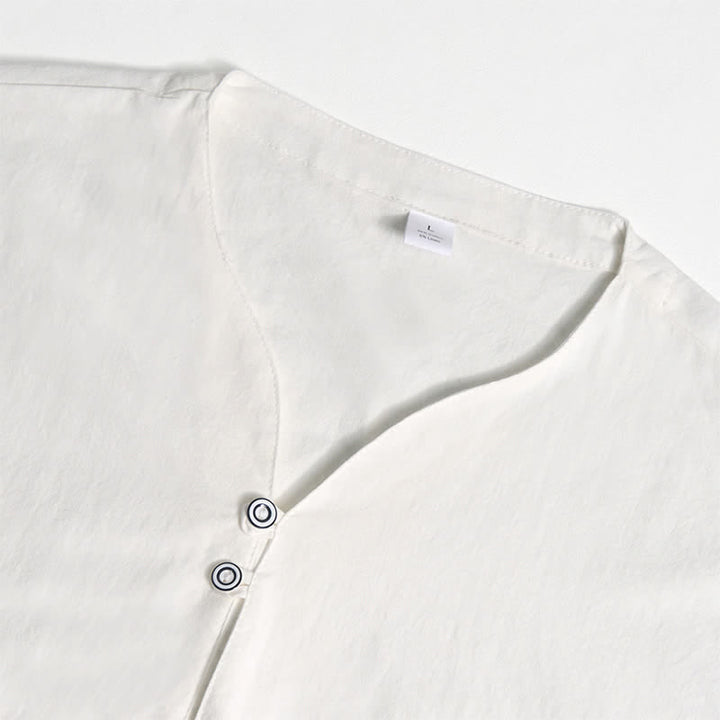 Chemise homme rétro à col Henry, respirante et unie - image 12