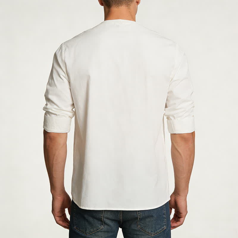 Chemise homme rétro à col Henry, respirante et unie - image 3