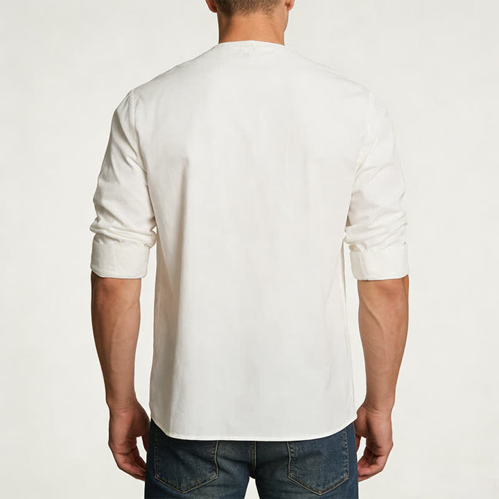 Chemise homme rétro à col Henry, respirante et unie - image 3