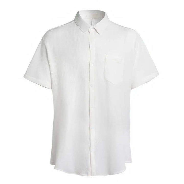 Chemise d'été pour homme, couleur unie, à revers et poche. - image 8