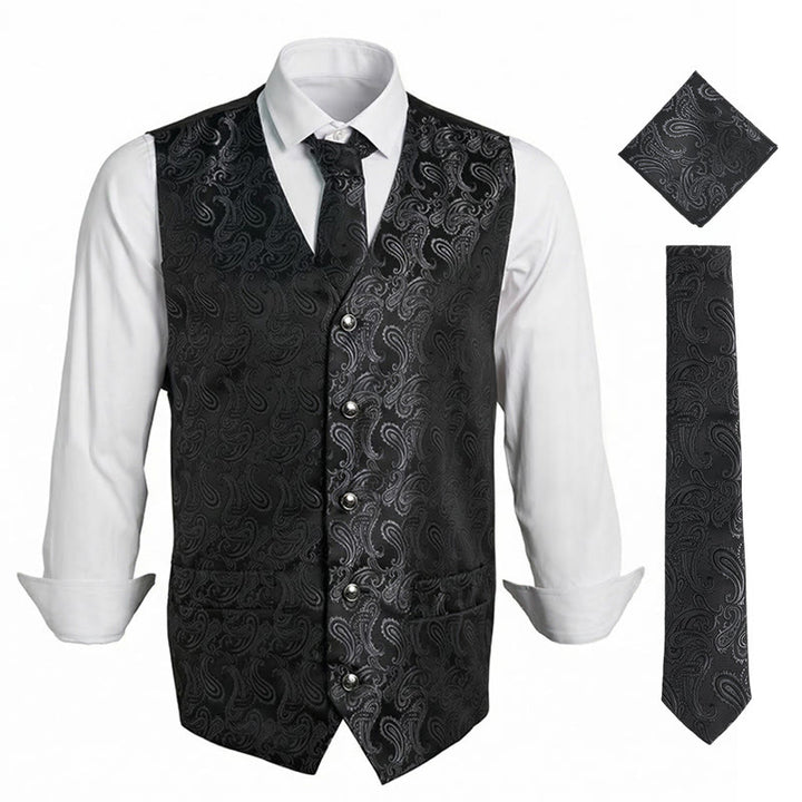 Ensemble gilet et veste de costume élégant pour homme, motif cachemire jacquard, 3 pièces - Noir - 3XL - image 4