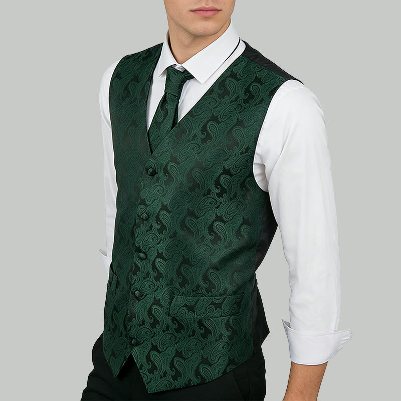 Ensemble gilet et veste de costume élégant pour homme, motif cachemire jacquard, 3 pièces - image 2