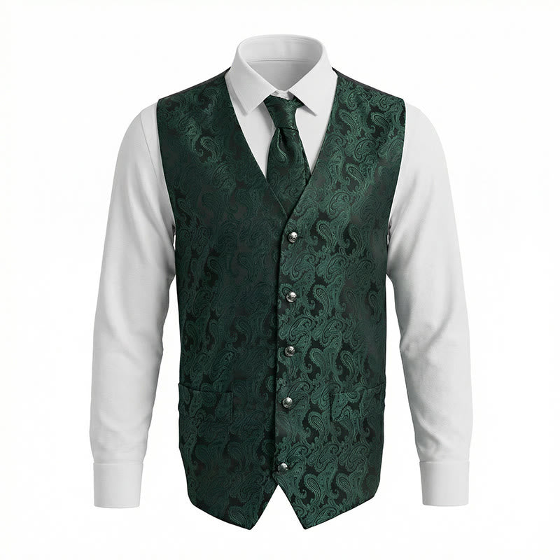 Ensemble gilet et veste de costume élégant pour homme, motif cachemire jacquard, 3 pièces - image 13
