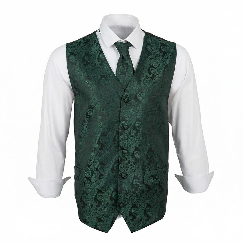 Ensemble gilet et veste de costume élégant pour homme, motif cachemire jacquard, 3 pièces - image 14