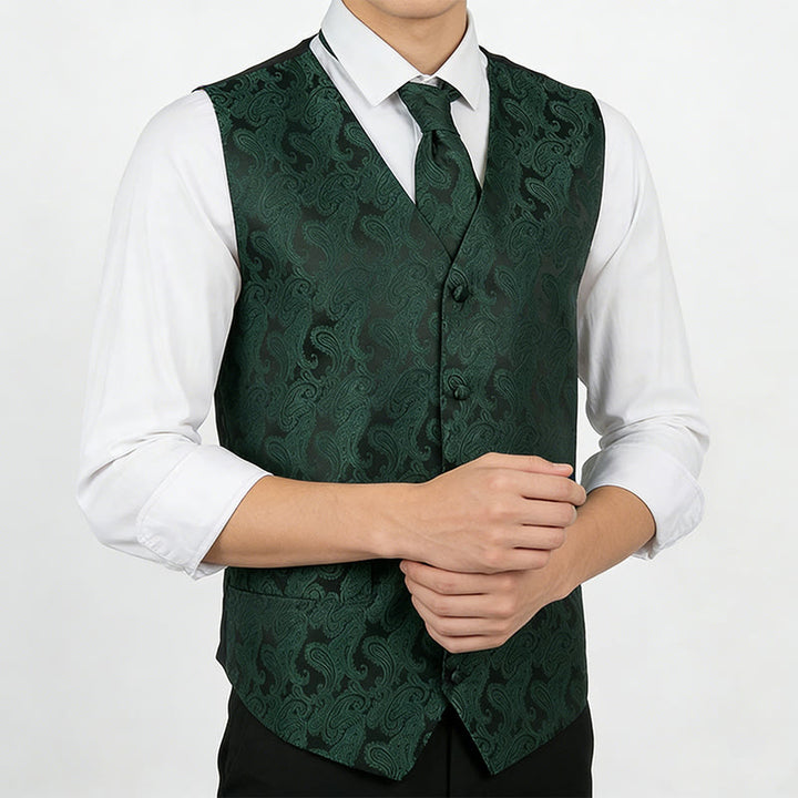 Ensemble gilet et veste de costume élégant pour homme, motif cachemire jacquard, 3 pièces - image 3