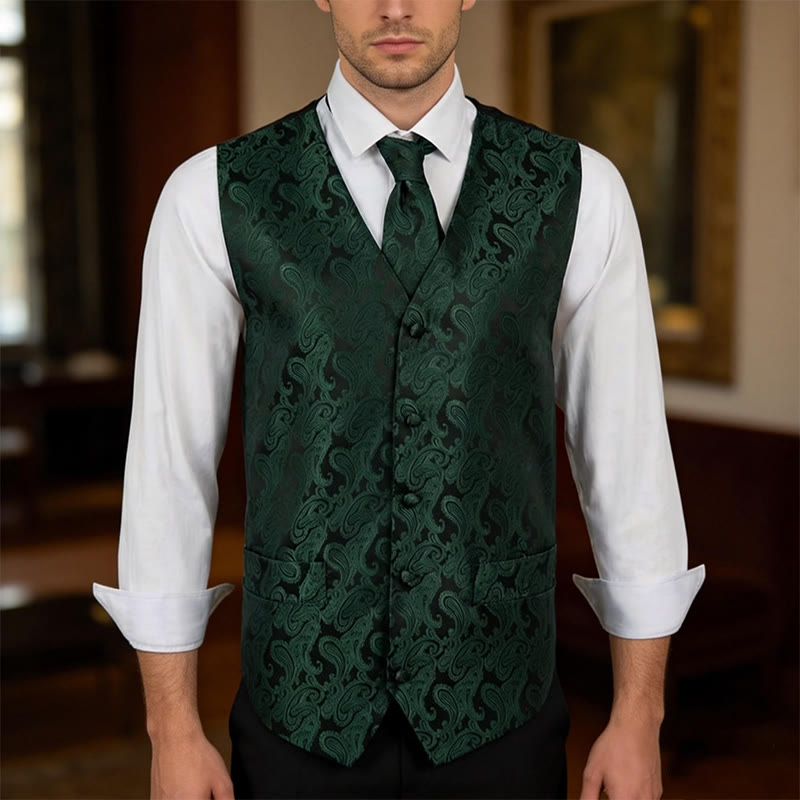 Ensemble gilet et veste de costume élégant pour homme, motif cachemire jacquard, 3 pièces - image 1