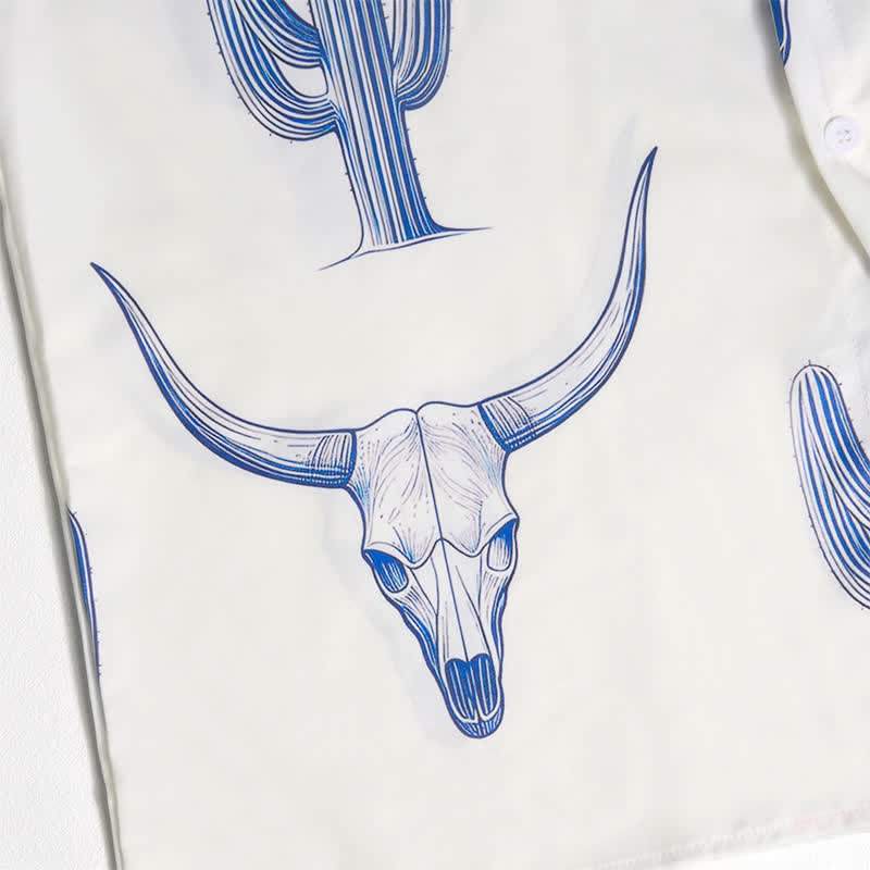 Chemise à manches courtes style ranch western avec imprimé cactus et tête de taureau - image 8