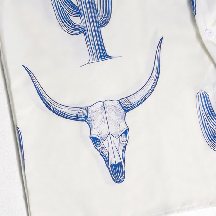Chemise à manches courtes style ranch western avec imprimé cactus et tête de taureau - image 8