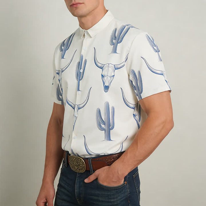 Chemise à manches courtes style ranch western avec imprimé cactus et tête de taureau - image 2