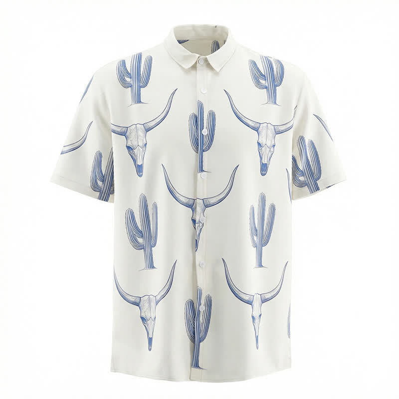 Chemise à manches courtes style ranch western avec imprimé cactus et tête de taureau - image 4