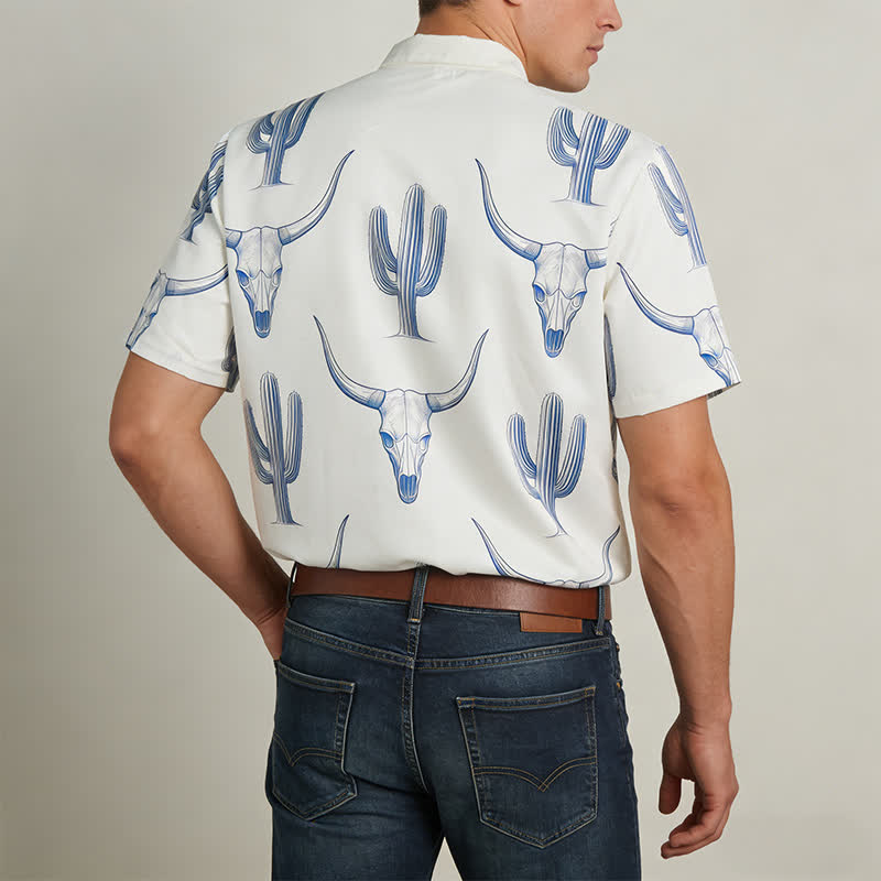 Chemise à manches courtes style ranch western avec imprimé cactus et tête de taureau - image 3
