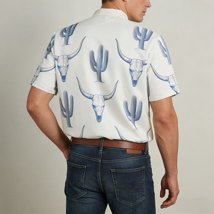 Chemise à manches courtes style ranch western avec imprimé cactus et tête de taureau - image 3