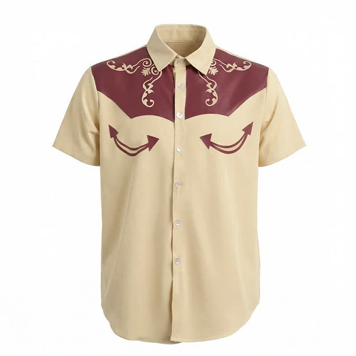 Chemise western pour homme avec empiècement contrasté imprimé en 3D et motifs à volutes. - image 8