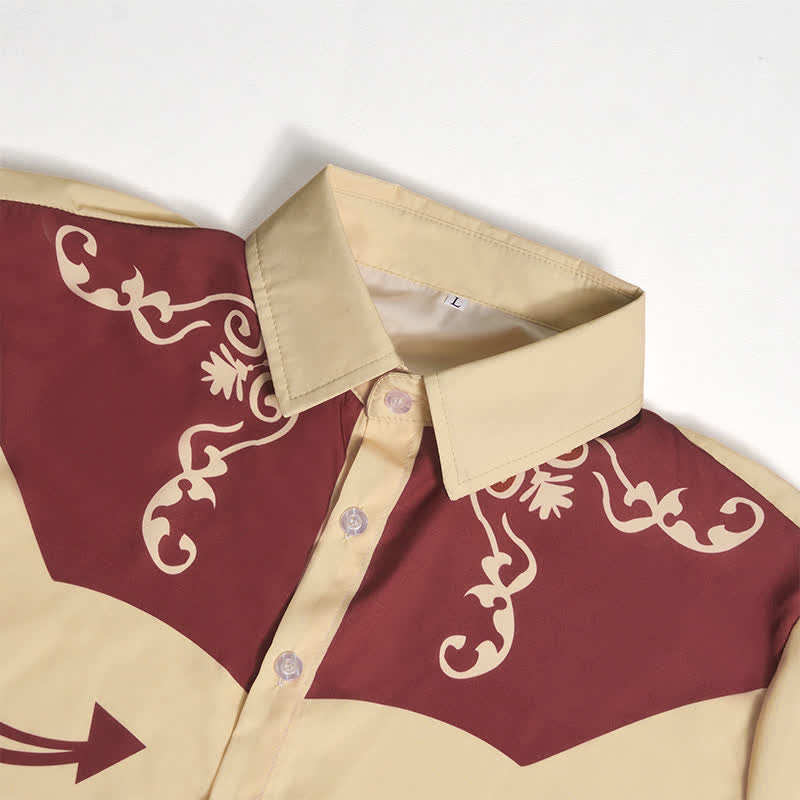 Chemise western pour homme avec empiècement contrasté imprimé en 3D et motifs à volutes. - image 10