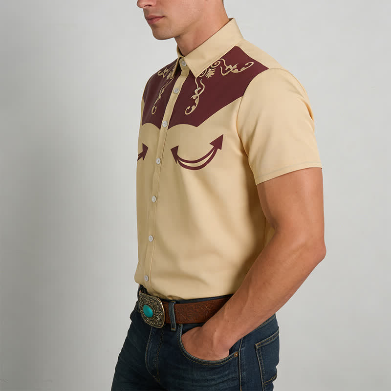 Chemise western pour homme avec empiècement contrasté imprimé en 3D et motifs à volutes. - image 2