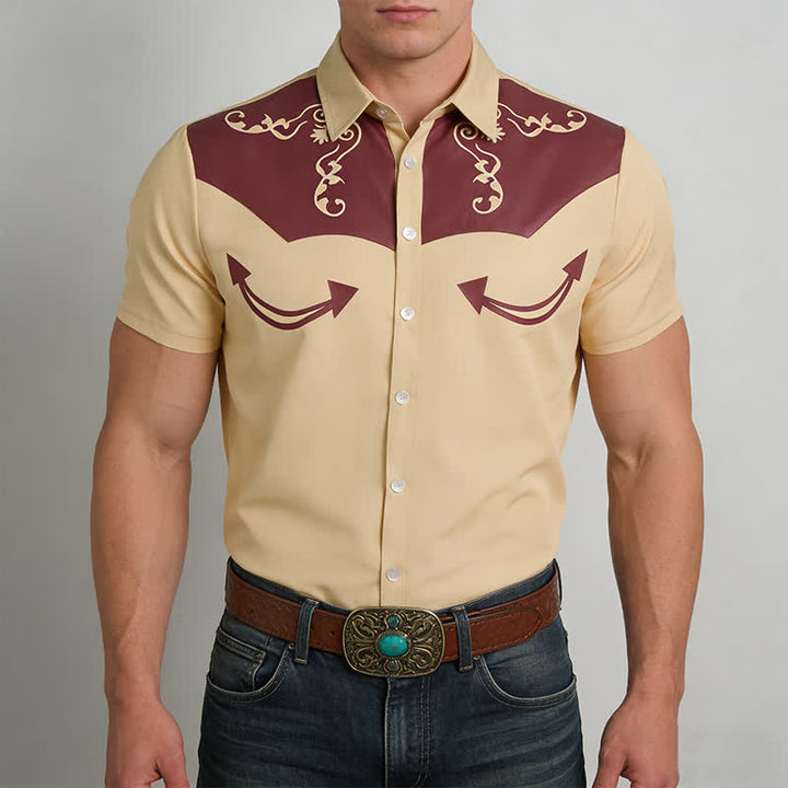 Chemise western pour homme avec empiècement contrasté imprimé en 3D et motifs à volutes. - image 1
