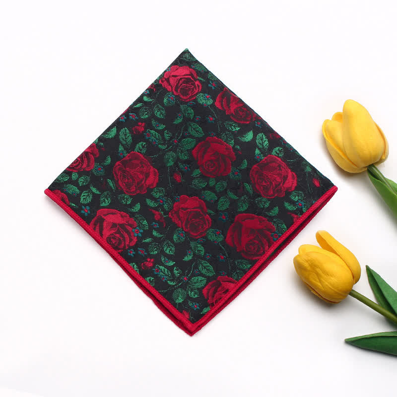 Nœud papillon pour homme à imprimé feuilles vertes et roses rouges - carré de poche - image 8