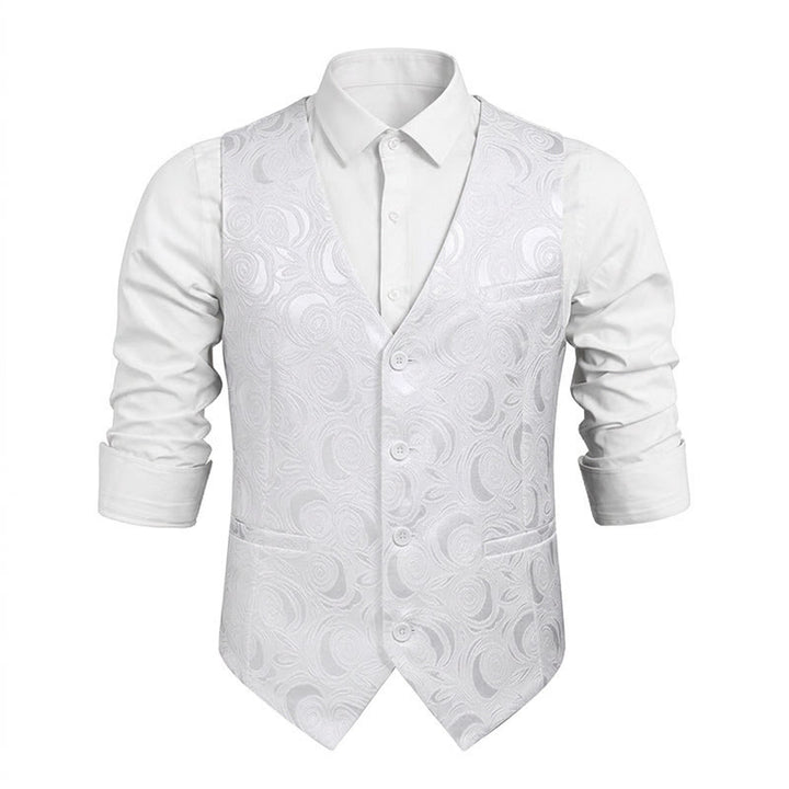 Gilet de costume trois poches à motif cachemire pour homme - Blanc - 5XL - image 11