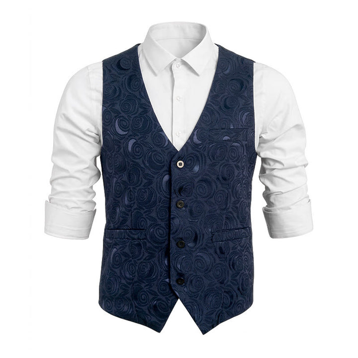 Gilet de costume trois poches à motif cachemire pour homme - Bleu marine - 5XL - image 0