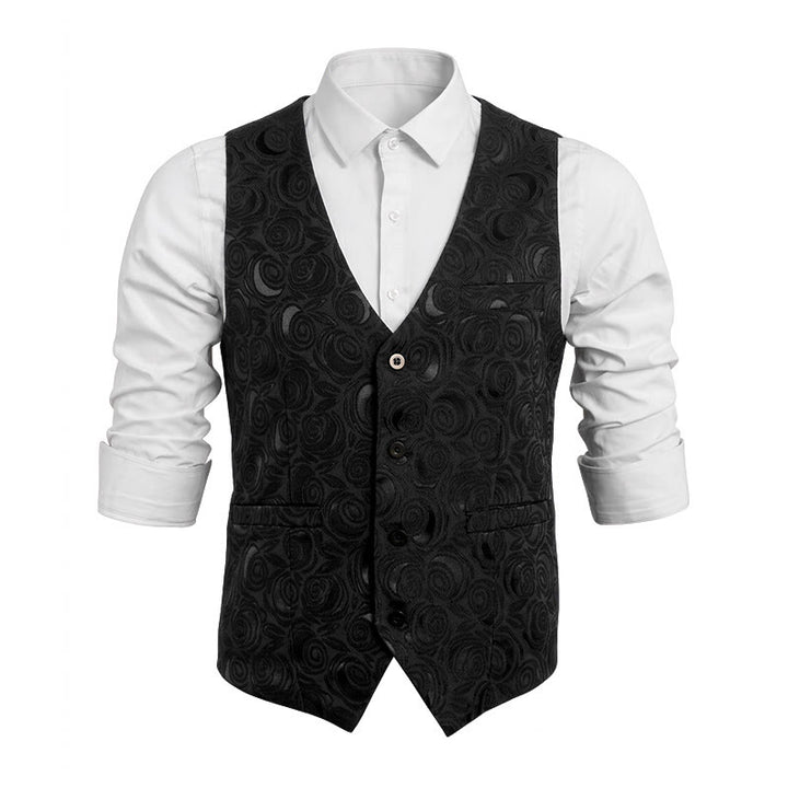 Gilet de costume trois poches à motif cachemire pour homme - Noir - 5XL - image 10