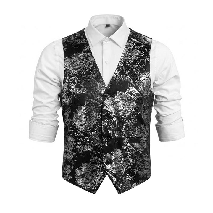 Gilet homme coupe slim à motif cachemire jacquard rétro - Argent - 6XL - image 0