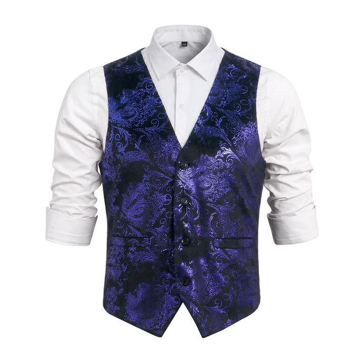 Gilet homme coupe slim à motif cachemire jacquard rétro - Bleu royal - 6XL - image 11