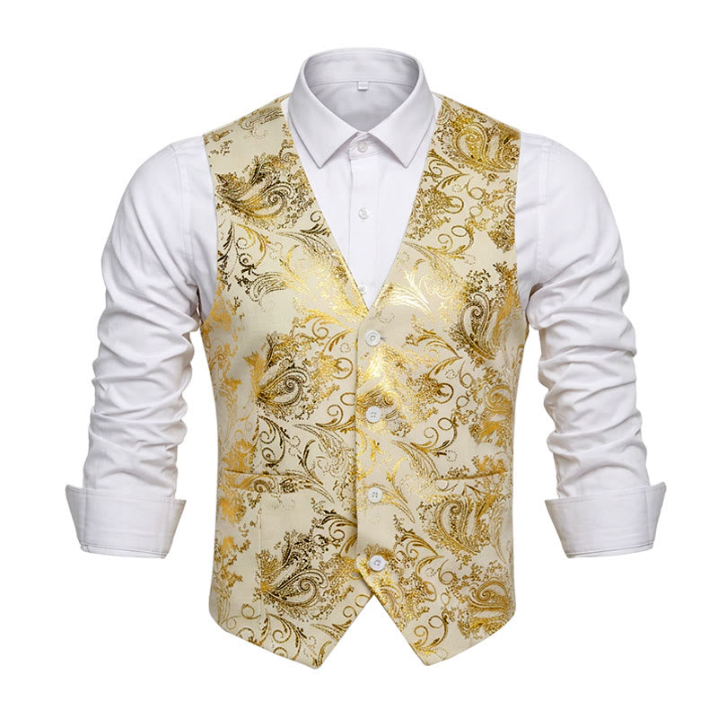 Gilet homme coupe slim à motif cachemire jacquard rétro - Blanc - 6XL - image 4