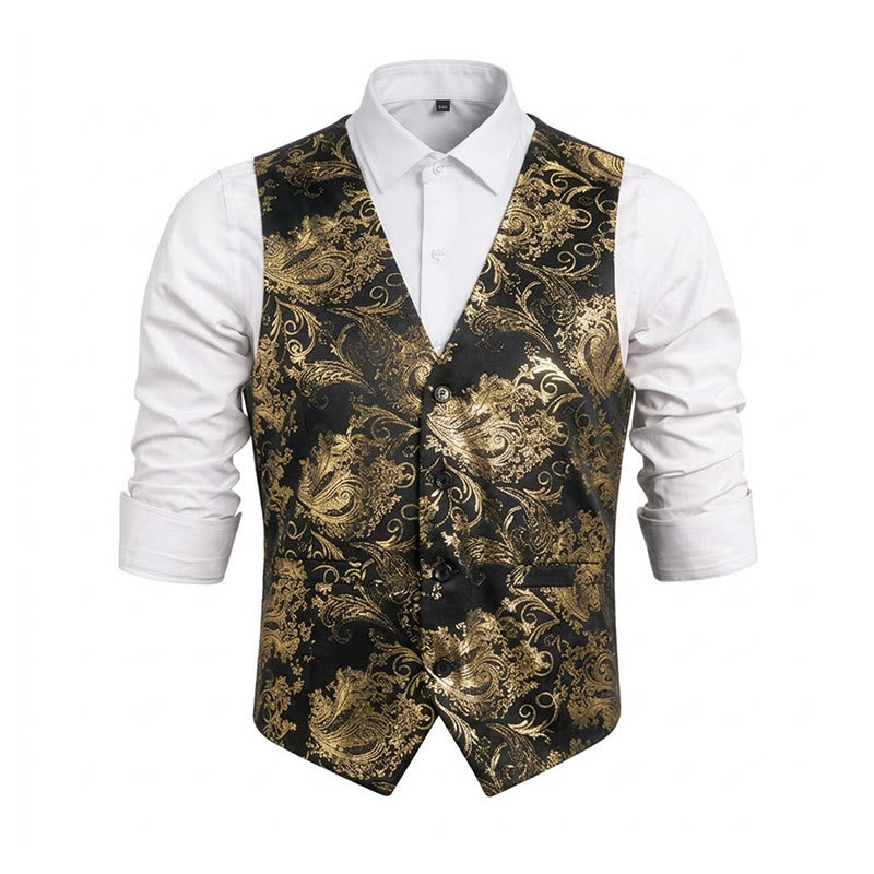 Gilet homme coupe slim à motif cachemire jacquard rétro - Doré - 6XL - image 18