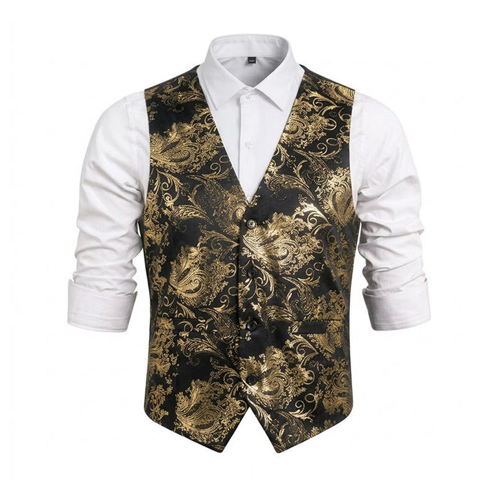 Gilet homme coupe slim à motif cachemire jacquard rétro - Doré - 6XL - image 18