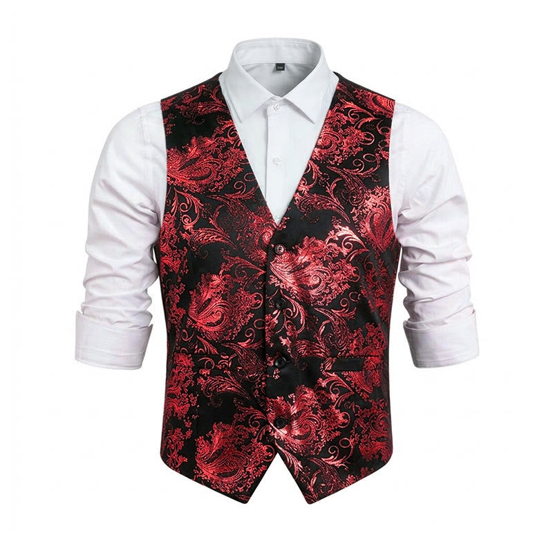 Gilet homme coupe slim à motif cachemire jacquard rétro - Rouge - 6XL - image 17