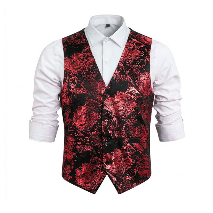 Gilet homme coupe slim à motif cachemire jacquard rétro - Rouge - 6XL - image 17