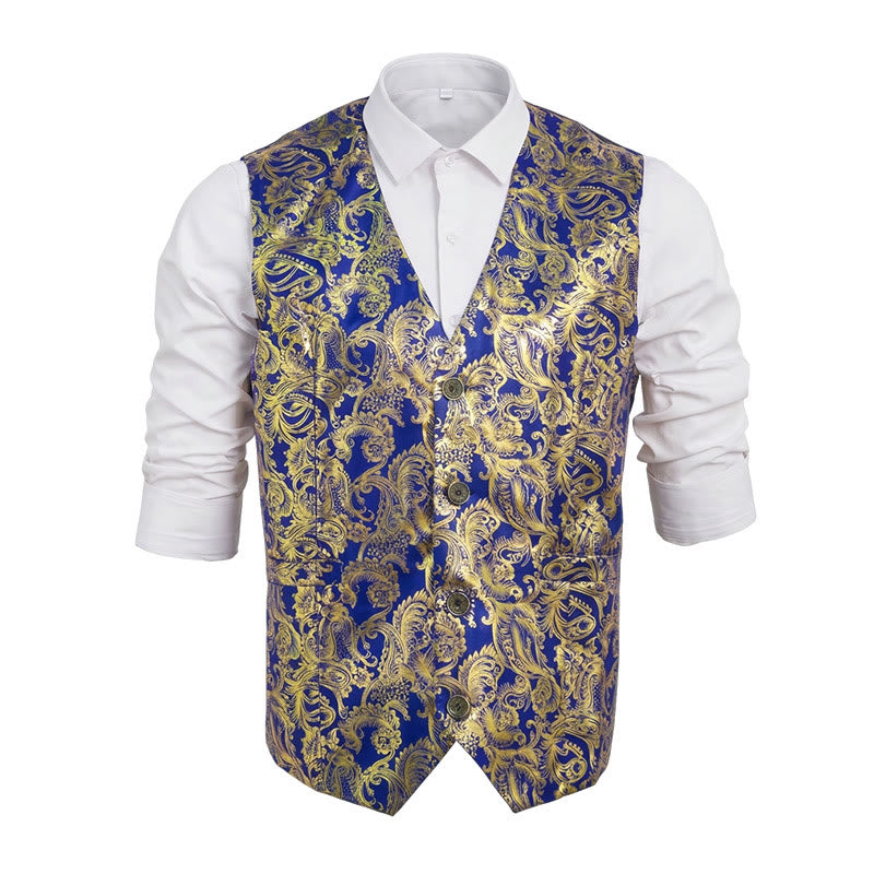 Gilet de costume pour homme à motif cachemire raffiné estampé à chaud - Bleu - 2XL - image 0