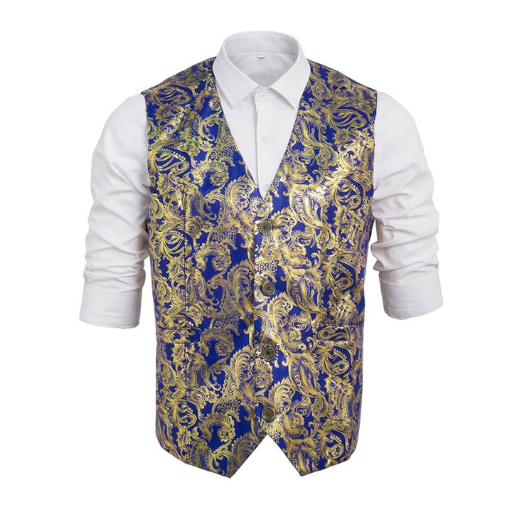 Gilet de costume pour homme à motif cachemire raffiné estampé à chaud - Bleu - 2XL - image 0