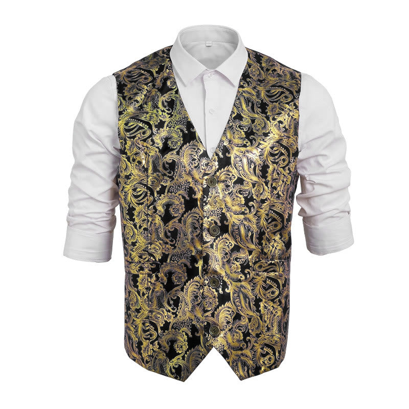 Gilet de costume pour homme à motif cachemire raffiné estampé à chaud - Noir - 2XL - image 11