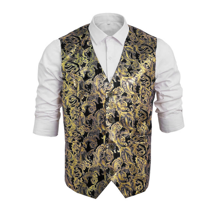 Gilet de costume pour homme à motif cachemire raffiné estampé à chaud - Noir - 2XL - image 11