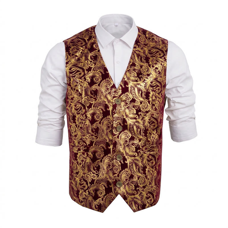 Gilet de costume pour homme à motif cachemire raffiné estampé à chaud - Rouge - 2XL - image 10