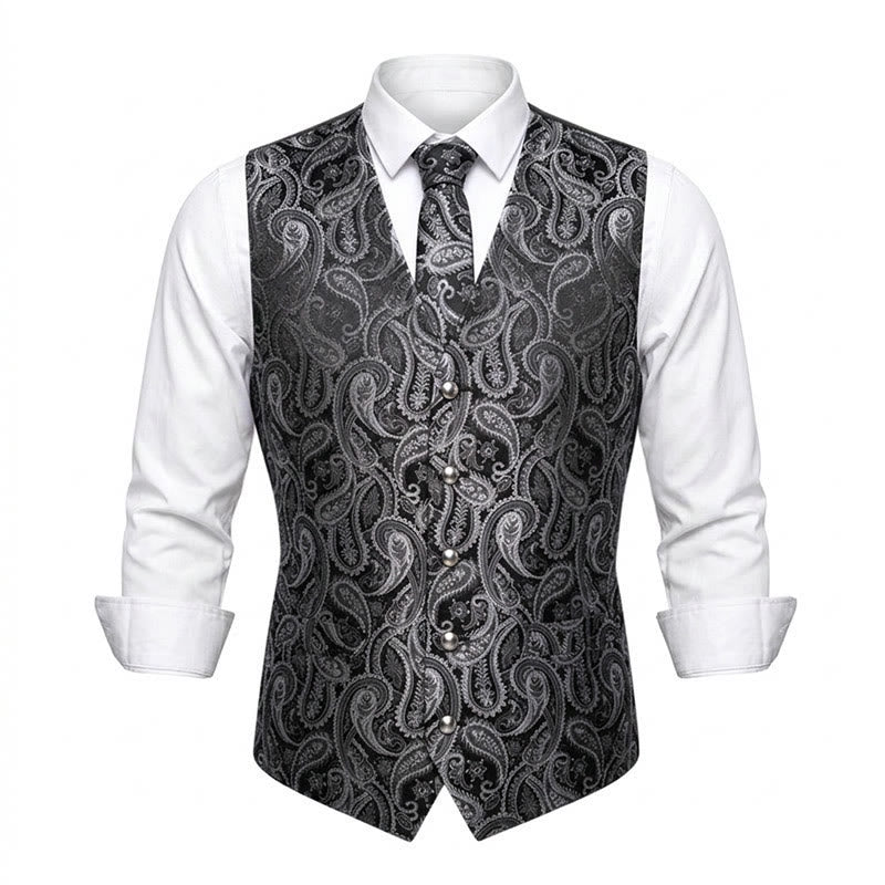 Ensemble de 3 pièces pour homme, gilet à motif cachemire jacquard - Noir - 3XL - image 4