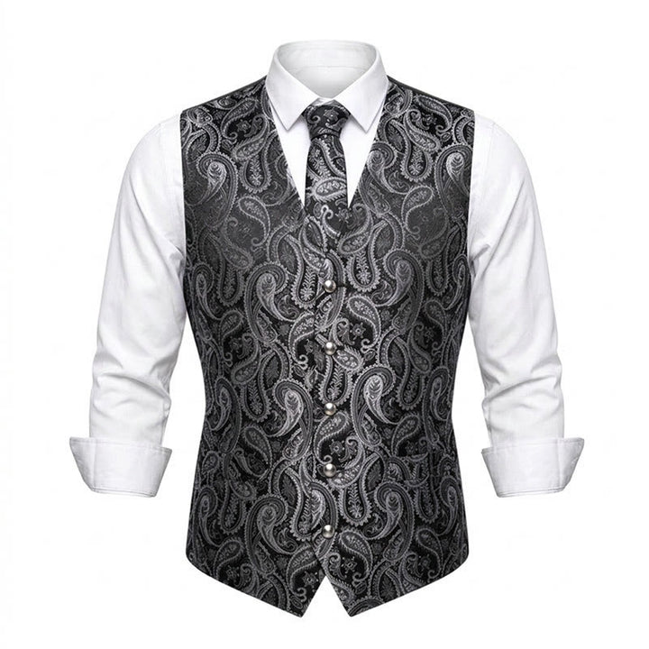 Ensemble de 3 pièces pour homme, gilet à motif cachemire jacquard - Noir - 3XL - image 4