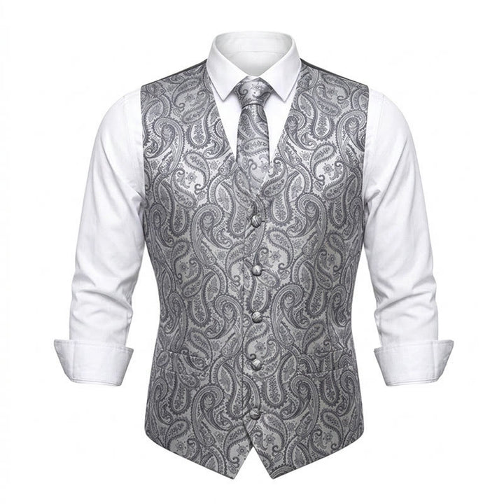 Ensemble de 3 pièces pour homme, gilet à motif cachemire jacquard - Argent - 3XL - image 5