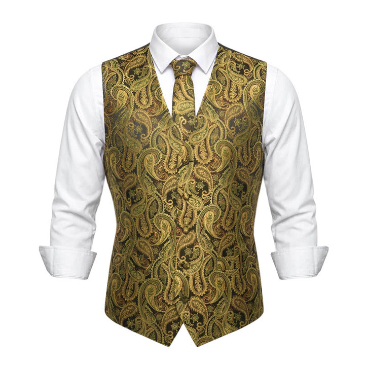 Ensemble de 3 pièces pour homme, gilet à motif cachemire jacquard - Doré - 3XL - image 2