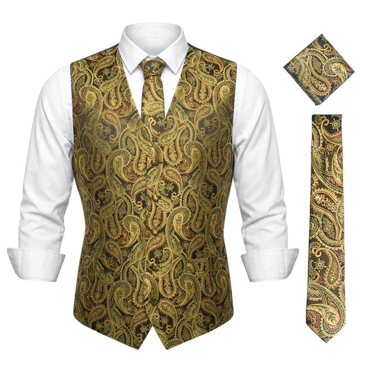 Ensemble de 3 pièces pour homme, gilet à motif cachemire jacquard - image 0